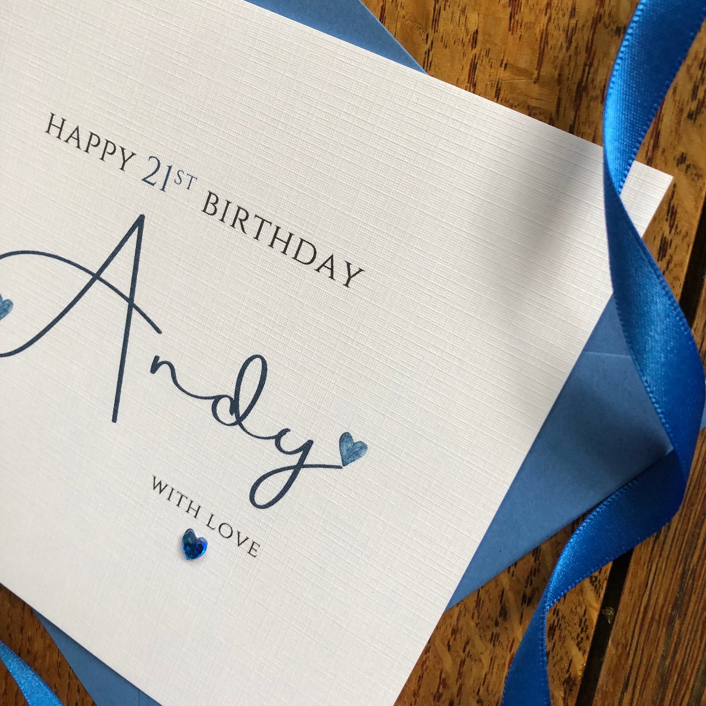 Personalised Birthday Card - Large Name with Crystal Heart