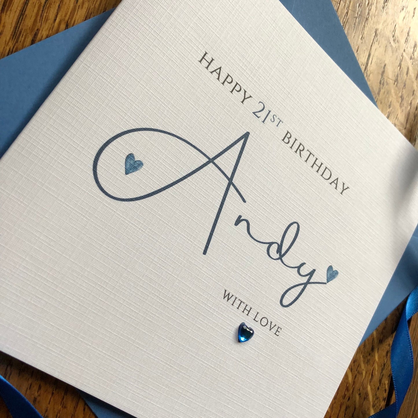 Personalised Birthday Card - Large Name with Crystal Heart