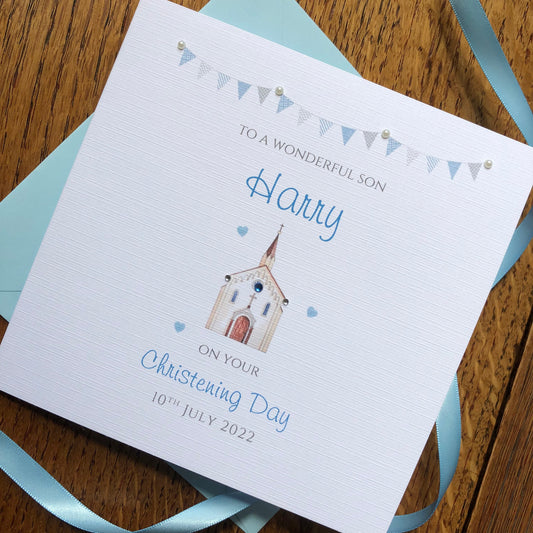 Personalised Christening, Baptism, Naming Day Card - Bunting Church