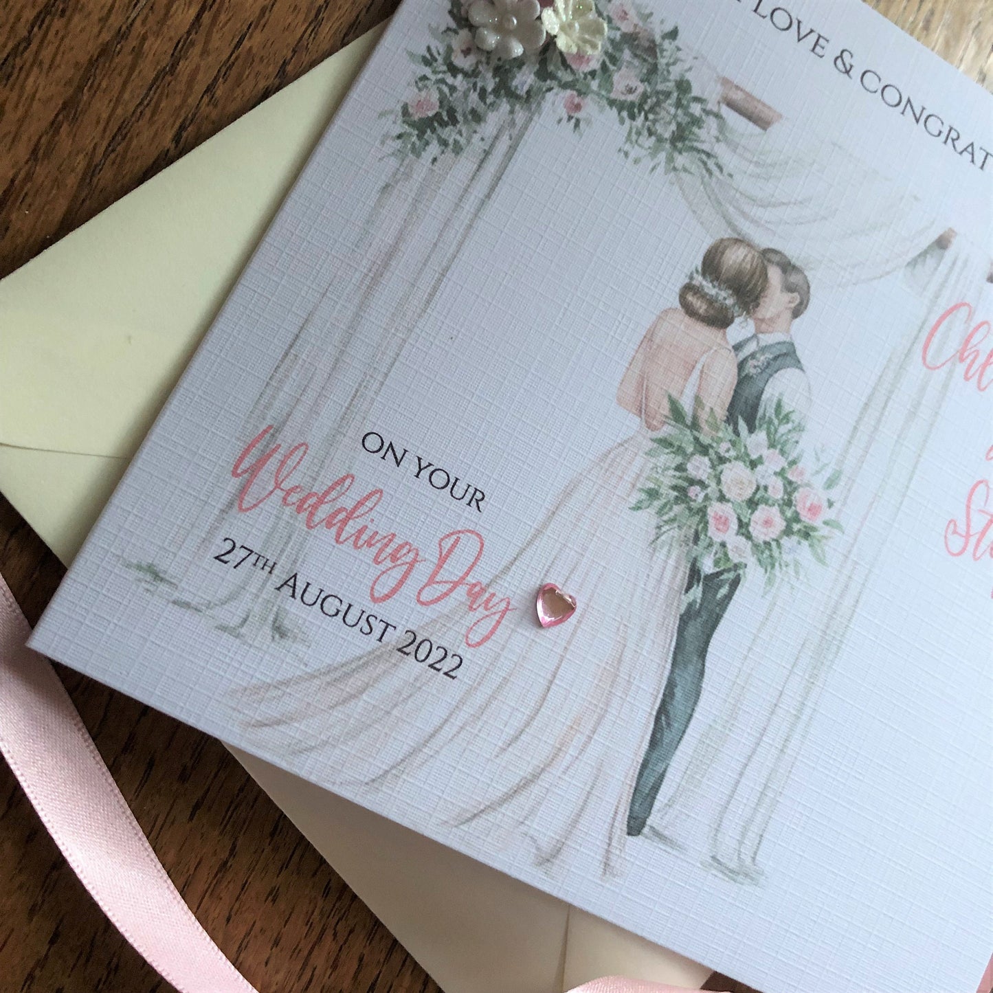 Personalised Wedding Day Card - Floral Bride & Groom Arch