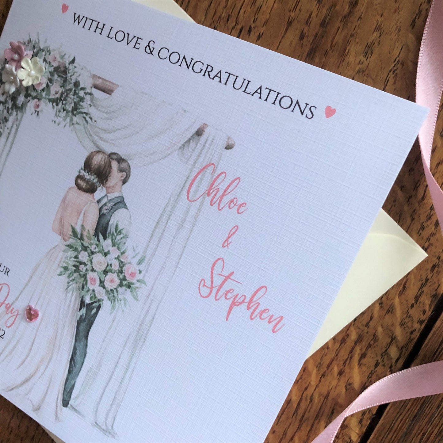 Personalised Wedding Day Card - Floral Bride & Groom Arch