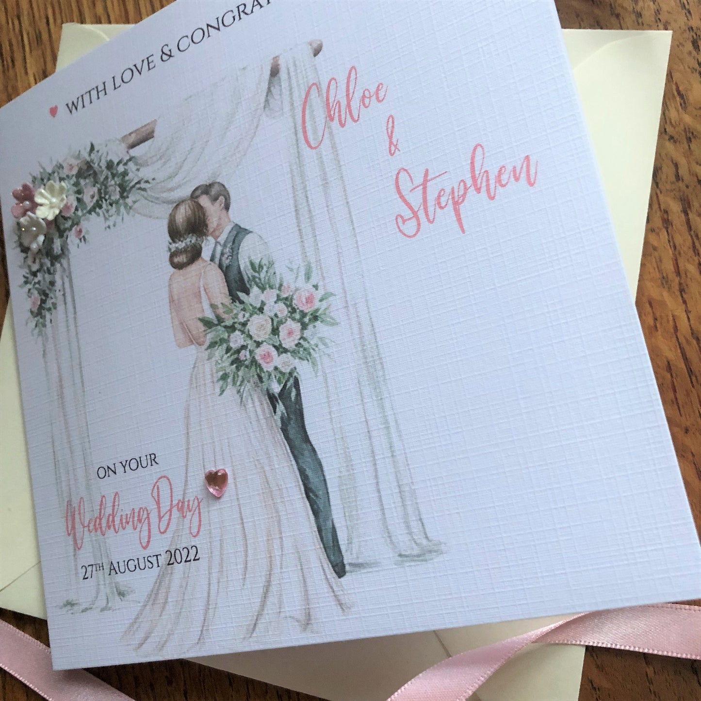 Personalised Wedding Day Card - Floral Bride & Groom Arch