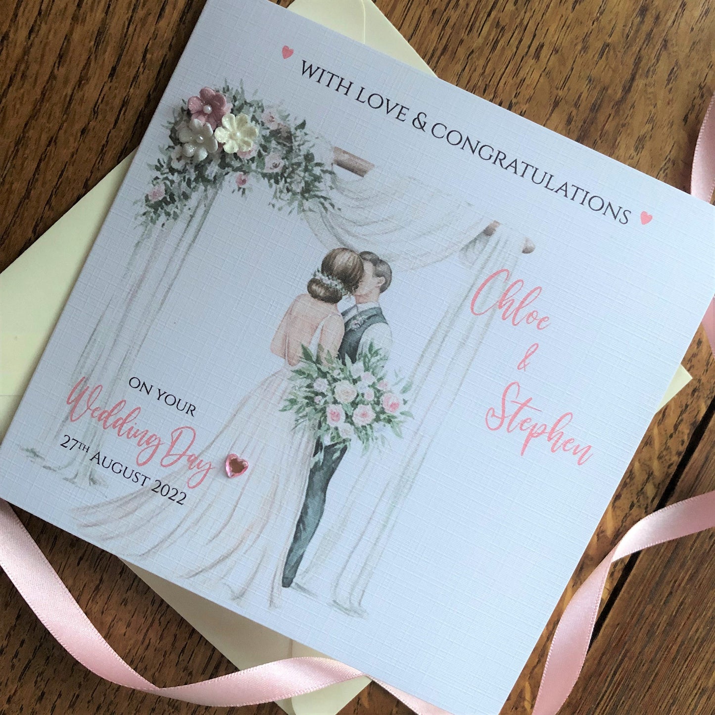 Personalised Wedding Day Card - Floral Bride & Groom Arch