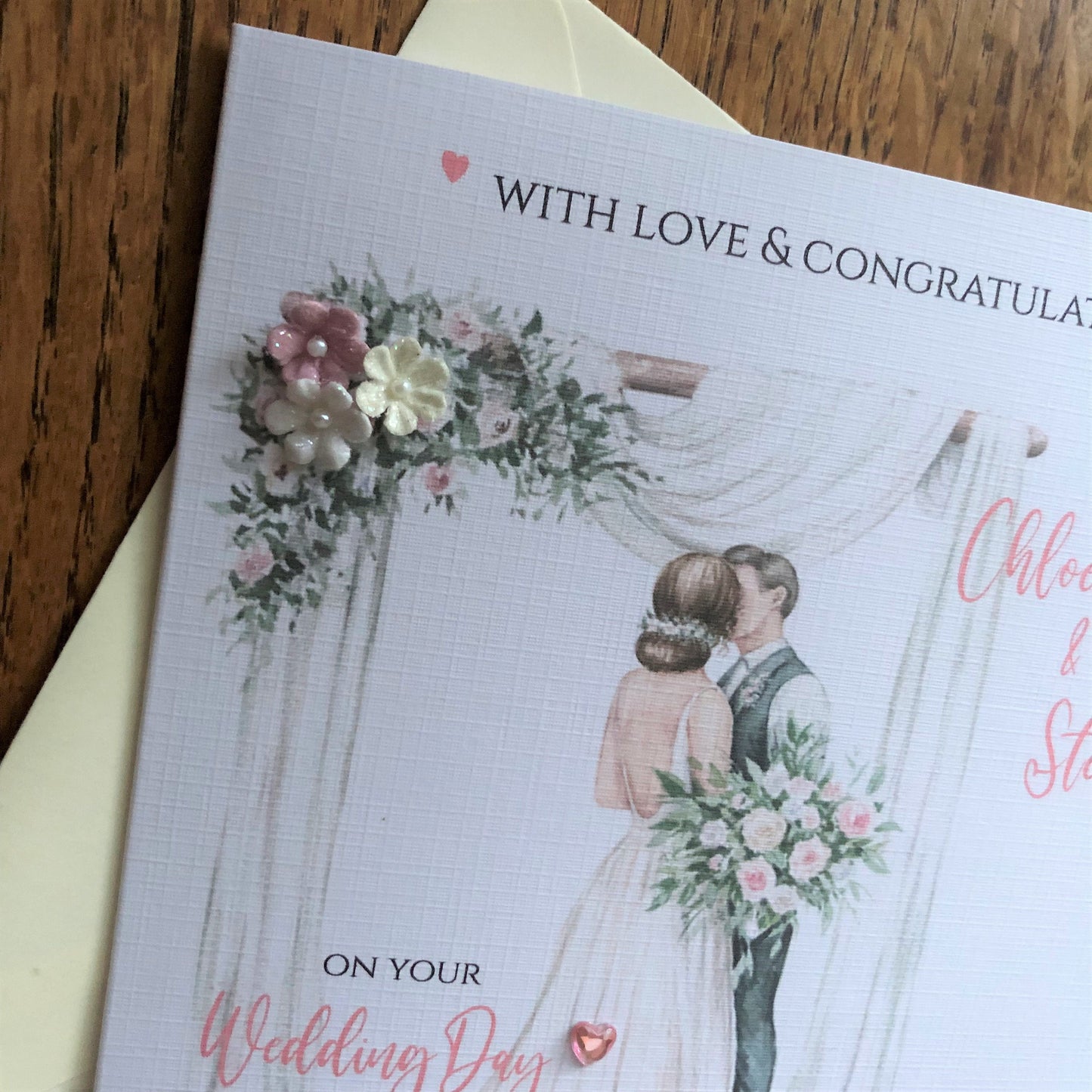Personalised Wedding Day Card - Floral Bride & Groom Arch