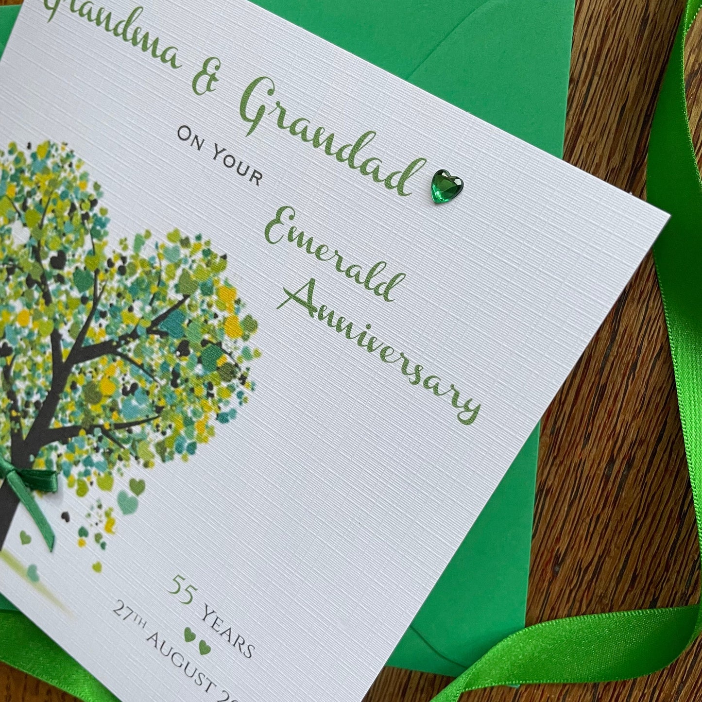 Emerald 55th Wedding Anniversary Card, Emerald Tree Personalised Card