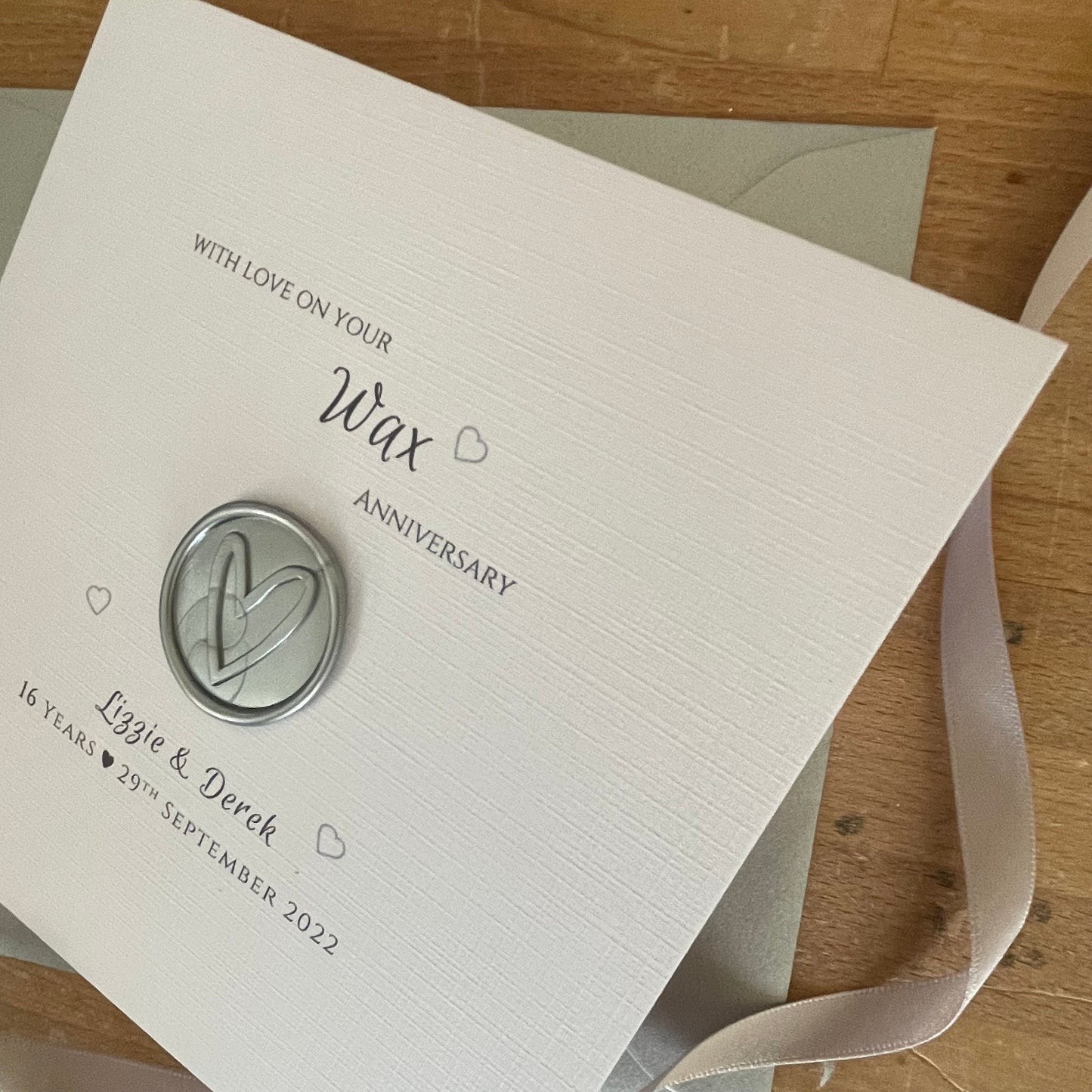 Personalised Wax Wedding Anniversary Card, 16th Anniversary