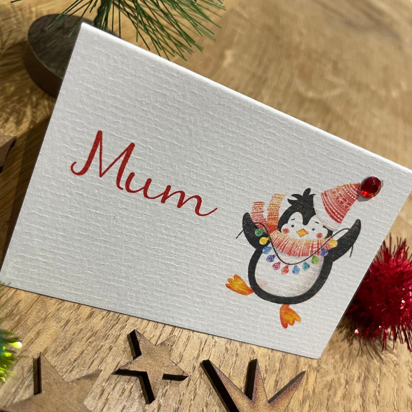 Personalised Christmas Table Name Cards - Dancing Penguin