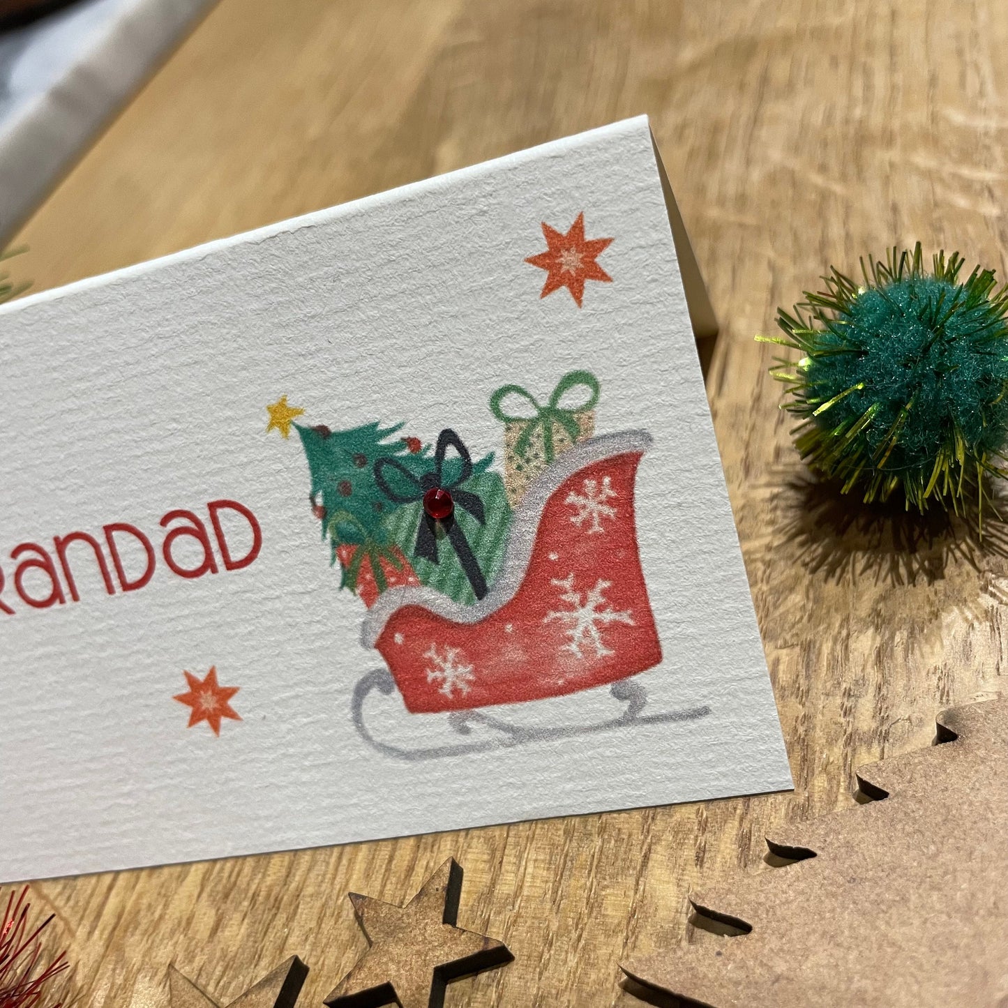 Personalised Christmas Table Name Cards - Sleigh and Gifts - Table Setting Cards