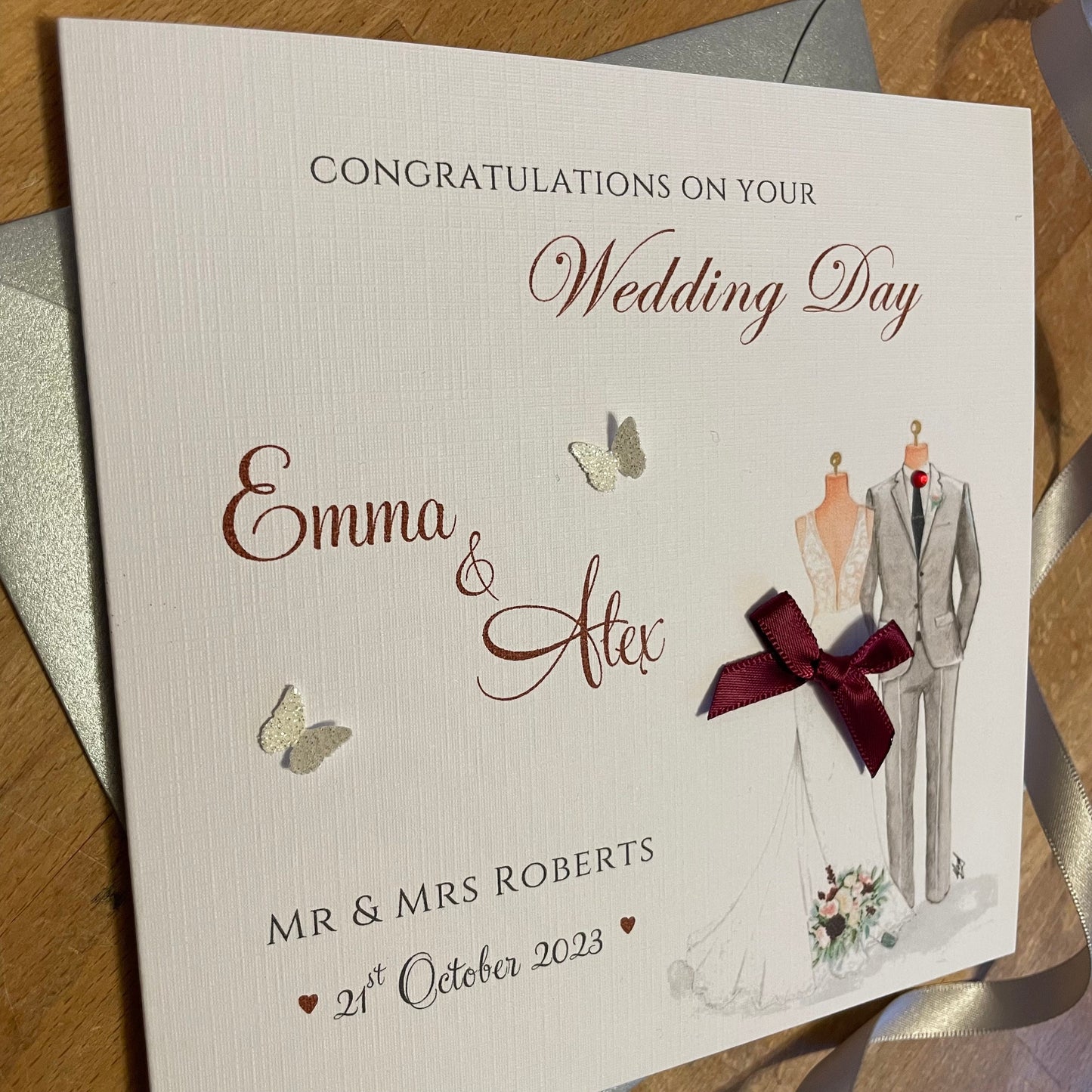 Personalised Wedding Day Card - Bride & Groom - any colour