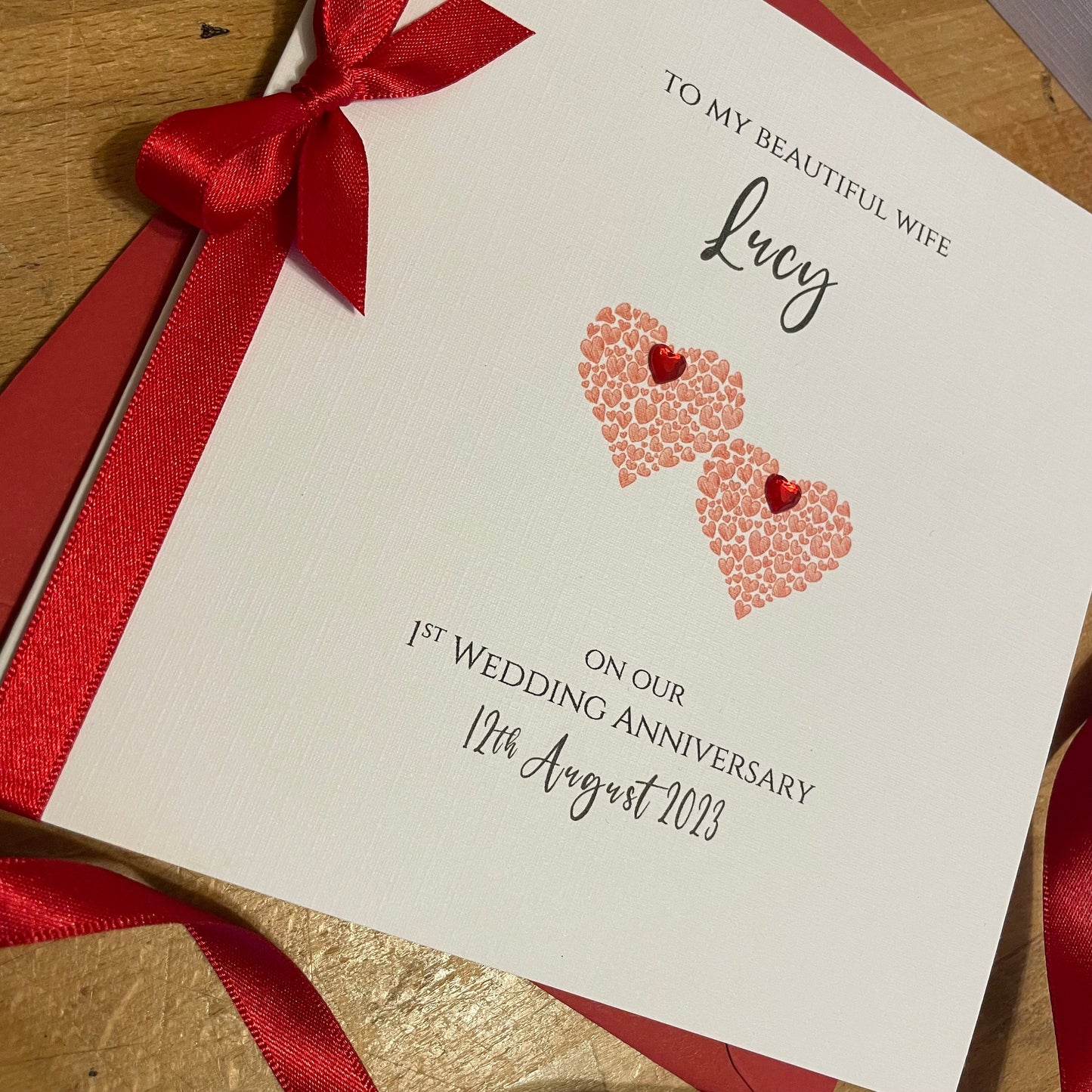 1st Wedding Anniversary Card - Paper Anniversary - Two Heart of Hearts