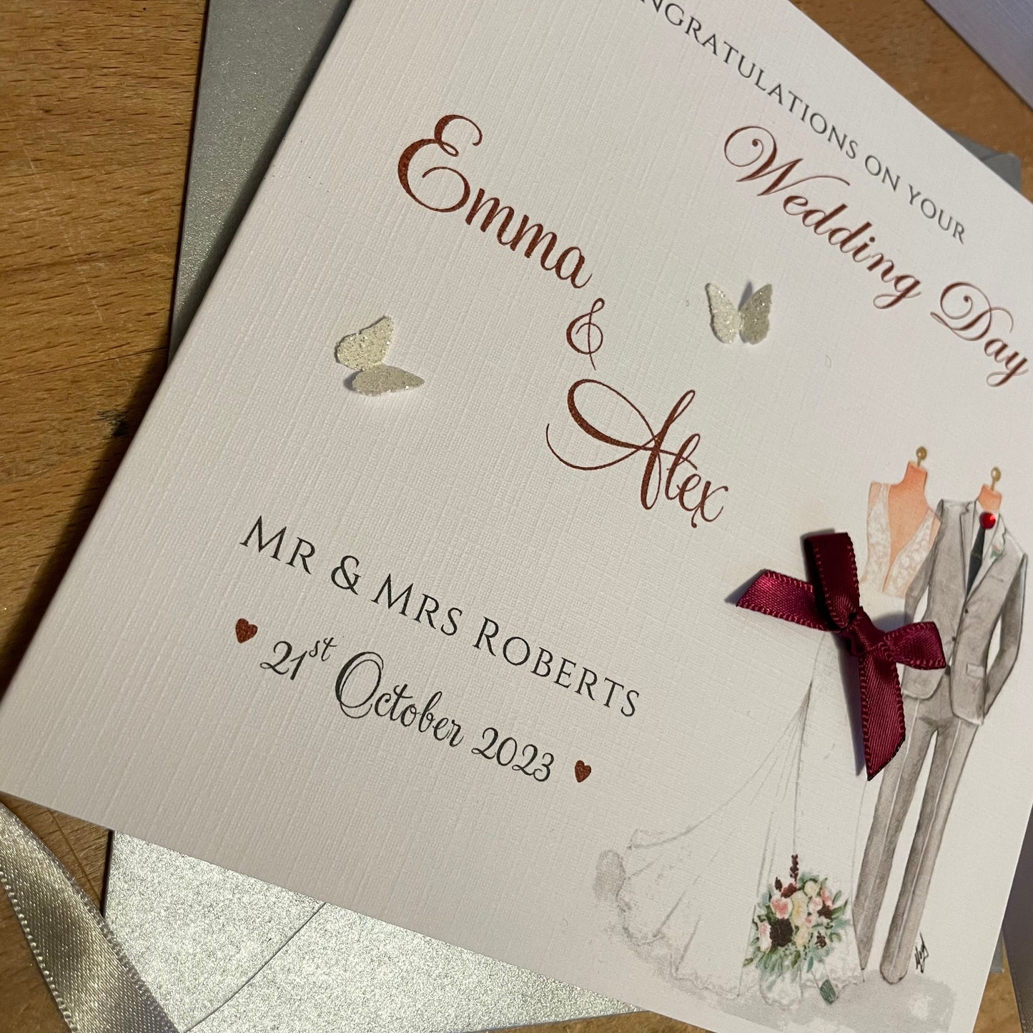 Personalised Wedding Day Card - Bride & Groom - any colour