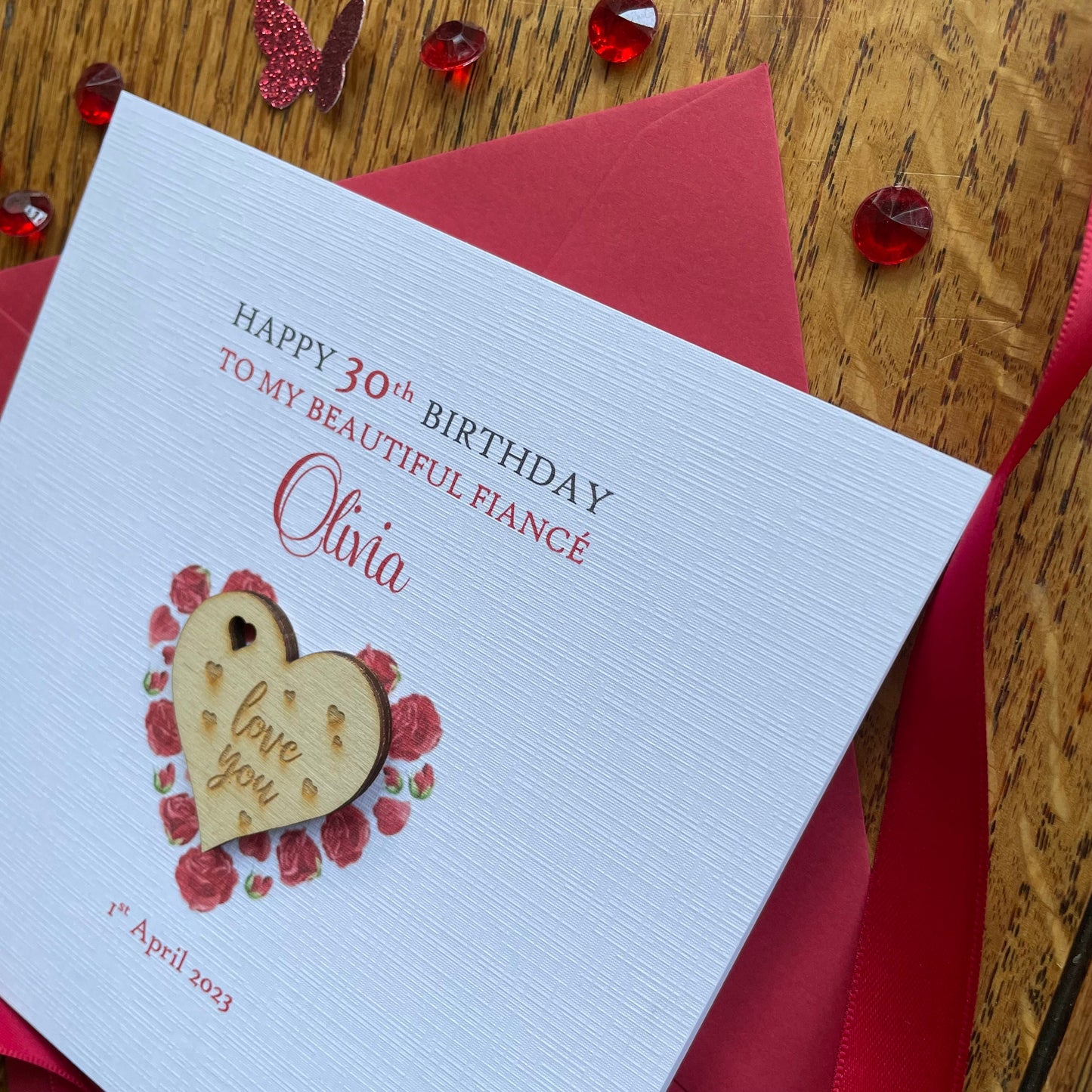 Personalised Birthday Card - Keepsake Rose Heart Pocket Hug Card