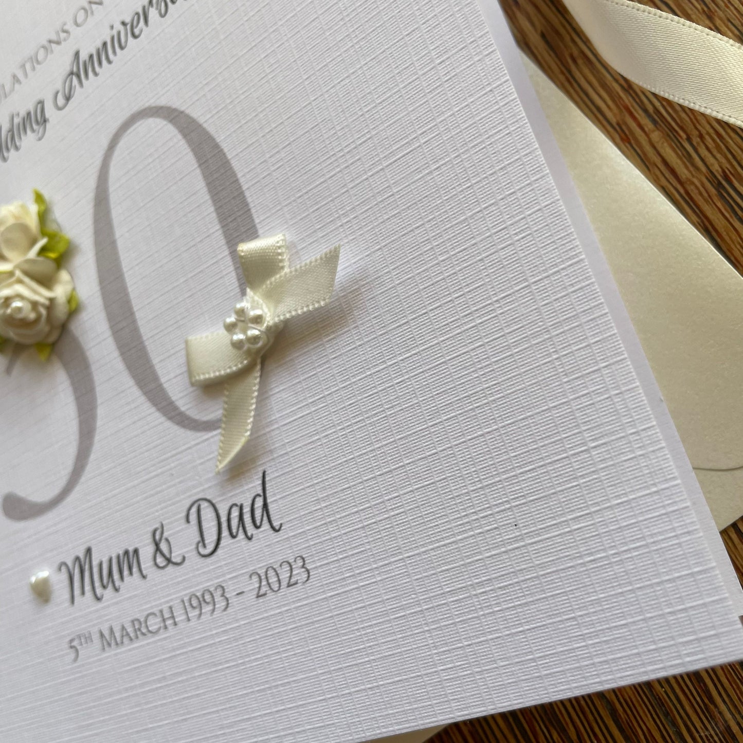 Pearl 30th Wedding Anniversary Card, Rose Cluster Personalised Card