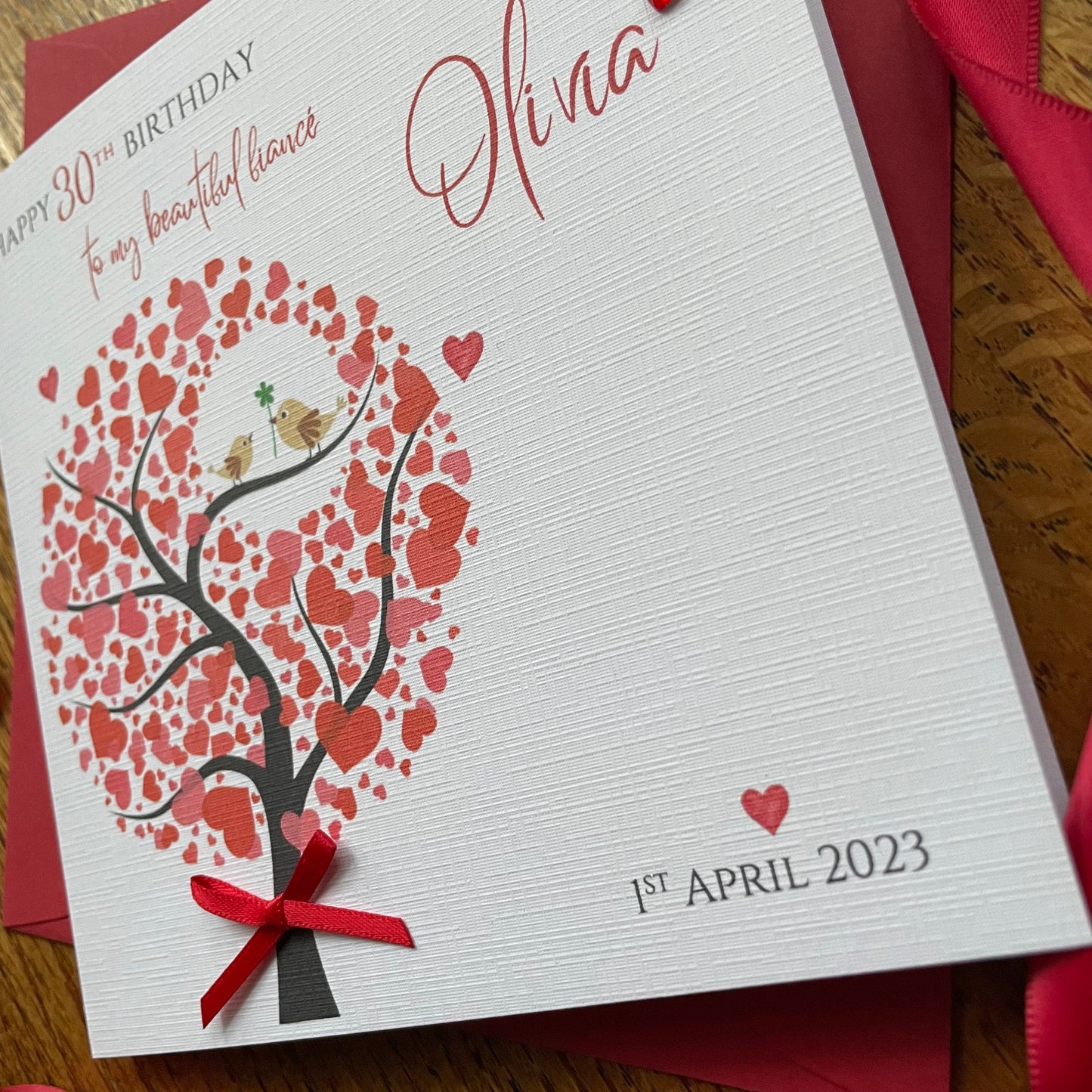 Personalised Birthday Card - Red Heart Tree with Birds