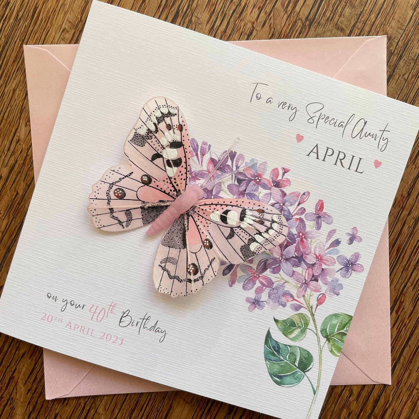 Personalised Birthday Card - Feather Butterfly - Lilac or Pink