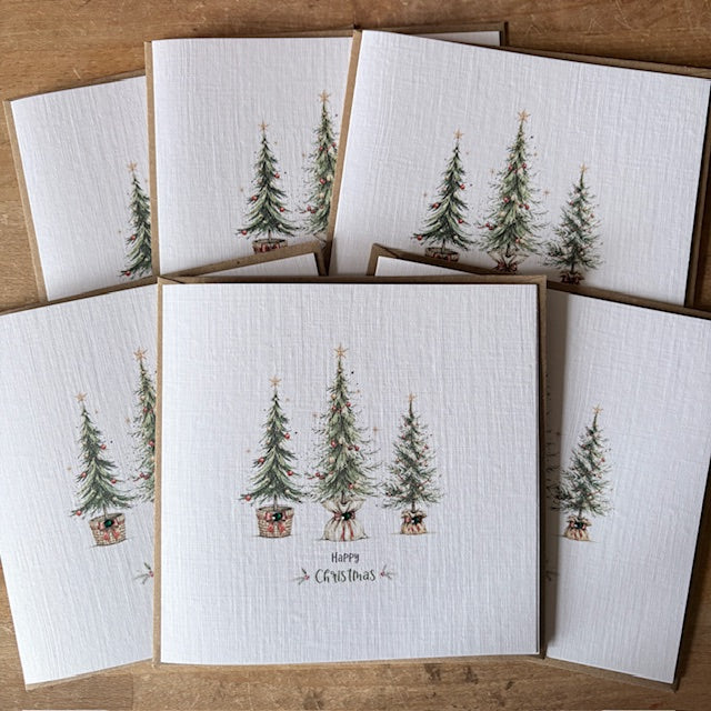 Christmas Tree Card Pack with Crystals - Traditional Trees