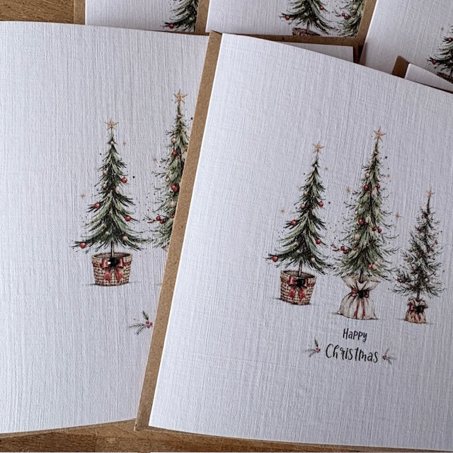 Christmas Tree Card Pack with Crystals - Traditional Trees