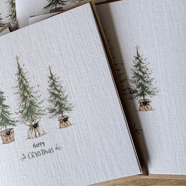 Christmas Tree Card Pack with Crystals - Traditional Trees