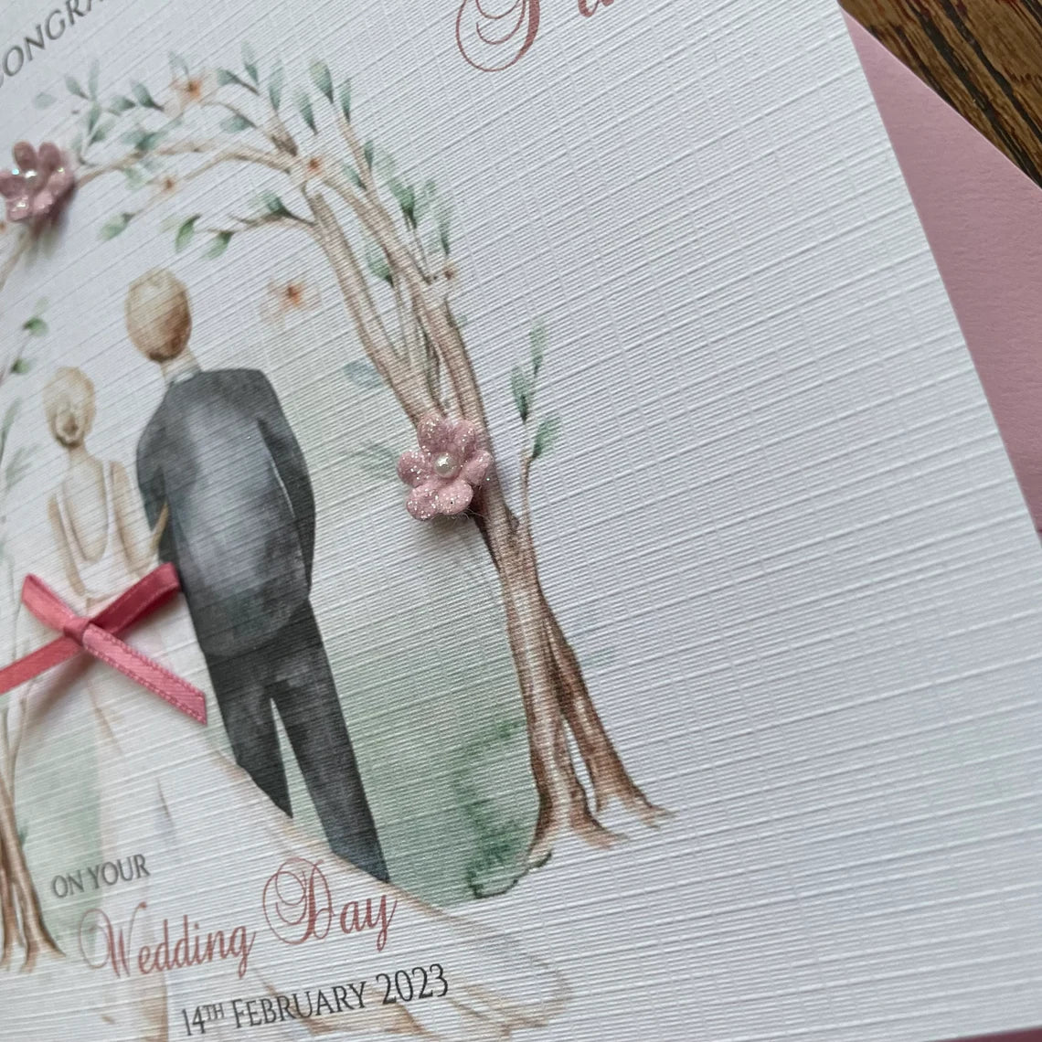 Personalised Wedding Day Card - Bride & Groom - Congratulations on your Wedding Day, Mr and Mrs, Newlyweds with names and date - any colour