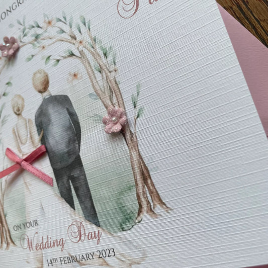 Personalised Wedding Day Card - Bride & Groom - Congratulations on your Wedding Day, Mr and Mrs, Newlyweds with names and date - any colour