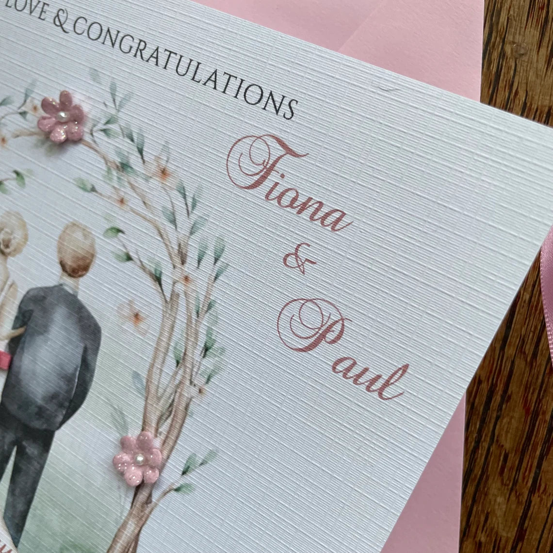 Personalised Wedding Day Card - Bride & Groom - Congratulations on your Wedding Day, Mr and Mrs, Newlyweds with names and date - any colour