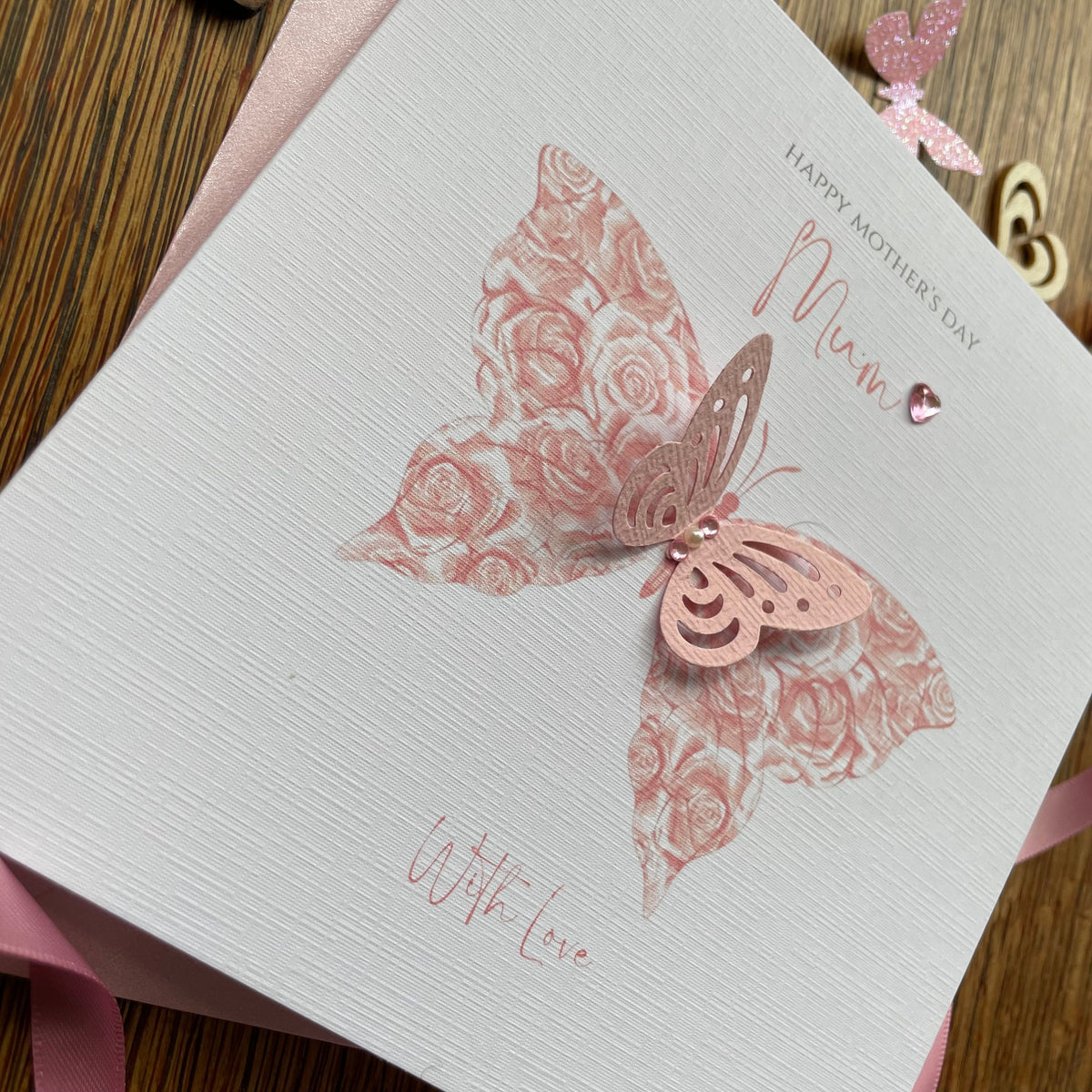 Personalised Mother's Day Card - Floral 3D Butterfly with Crystals