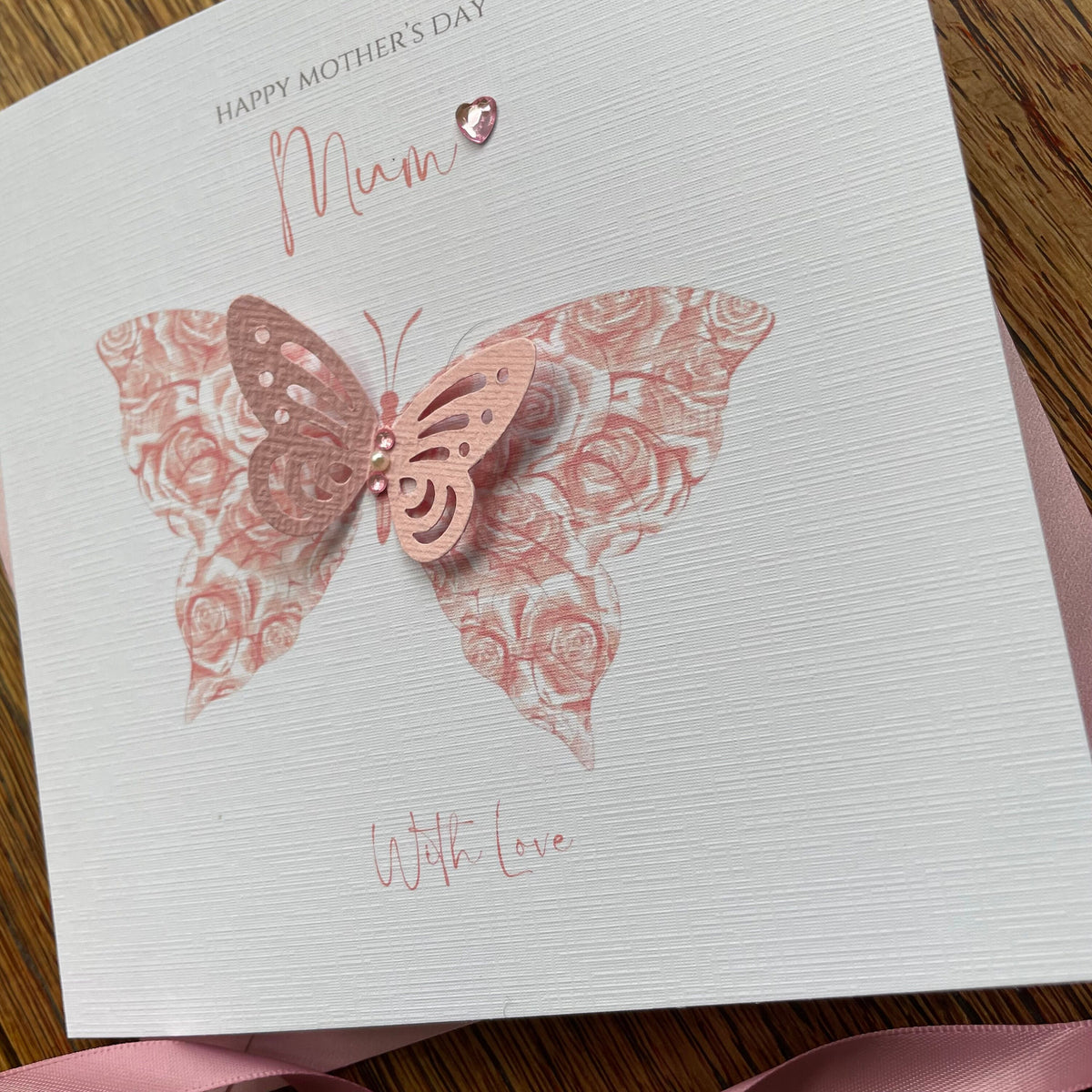 Personalised Mother's Day Card - Floral 3D Butterfly with Crystals