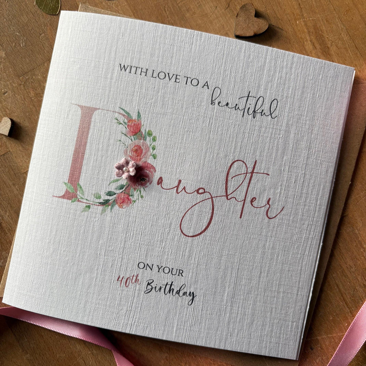 Personalised Daughter Birthday Card - Rose Gold Floral Initial