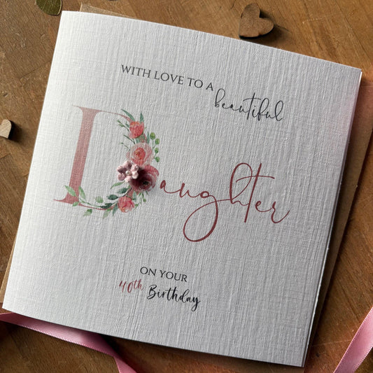 Personalised Daughter Birthday Card - Rose Gold Floral Initial