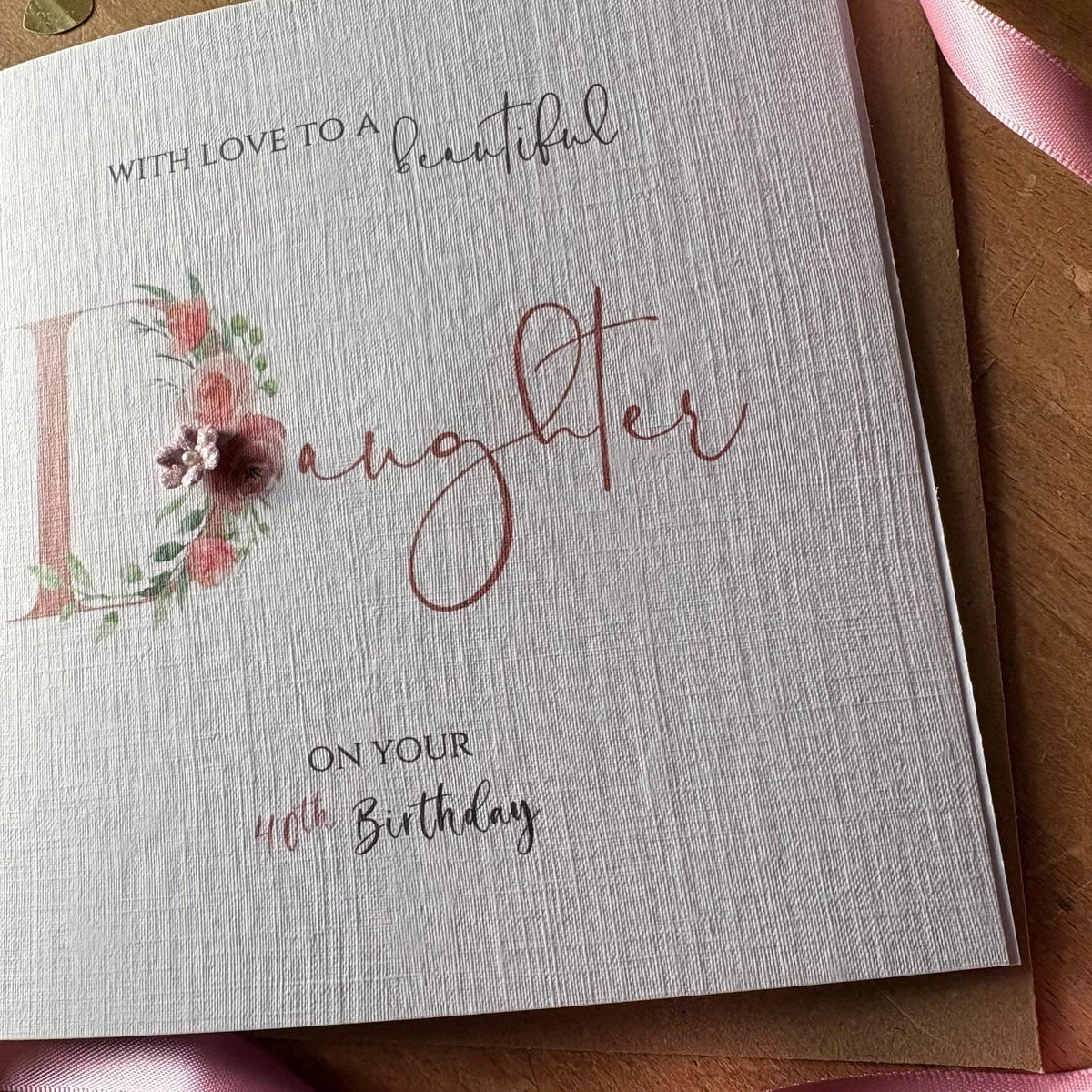 Personalised Daughter Birthday Card - Rose Gold Floral Initial