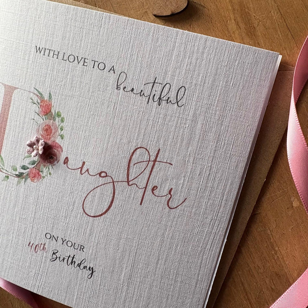 Personalised Daughter Birthday Card - Rose Gold Floral Initial