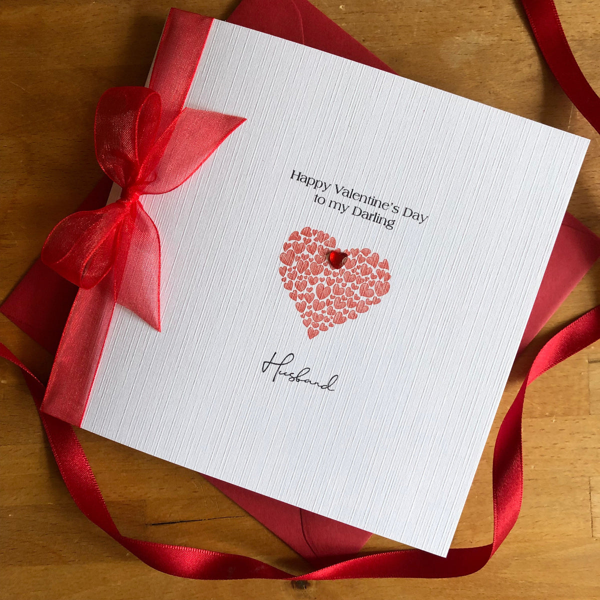 Personalised Valentine's Card - Red Heart of Hearts with Ribbon
