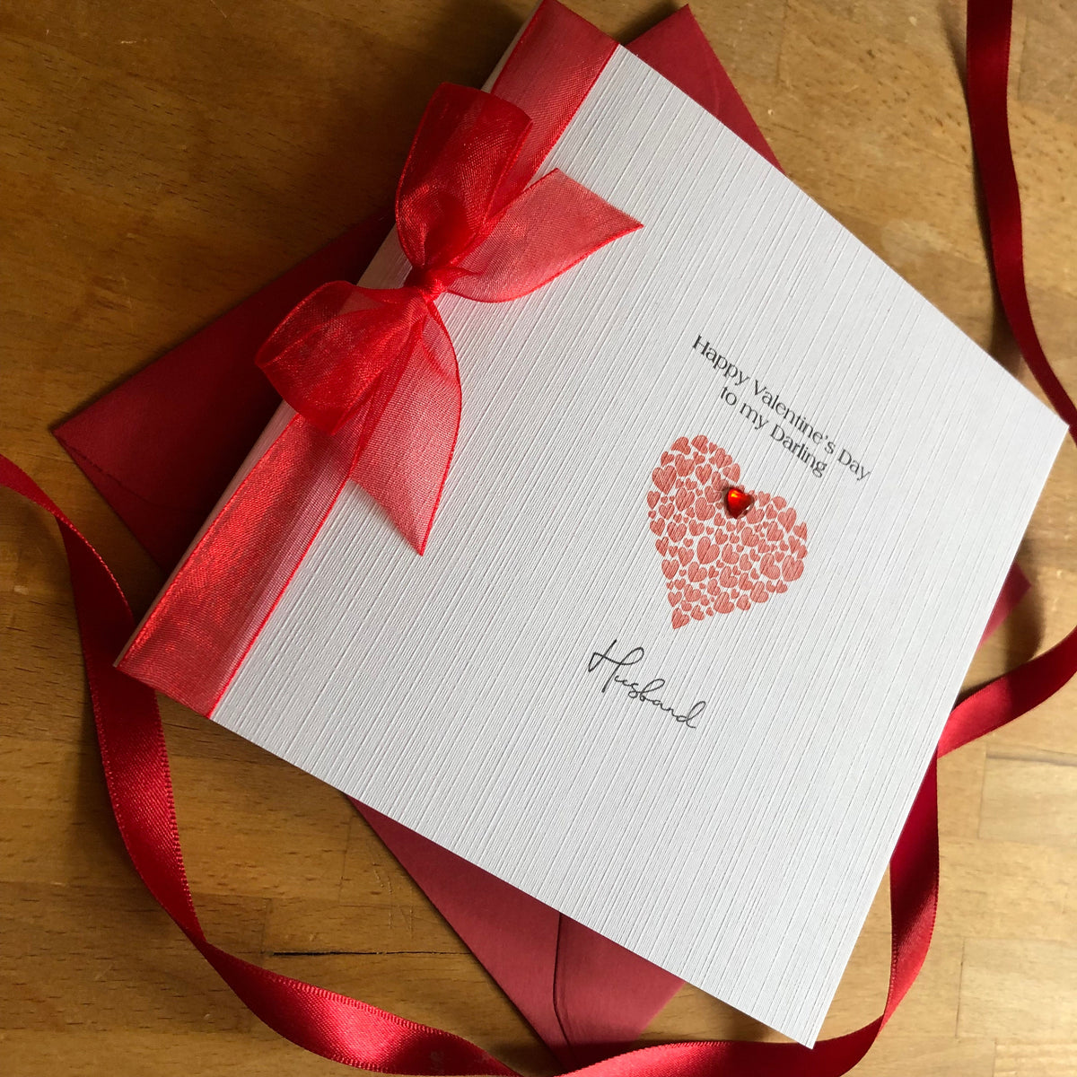 Personalised Valentine's Card - Red Heart of Hearts with Ribbon
