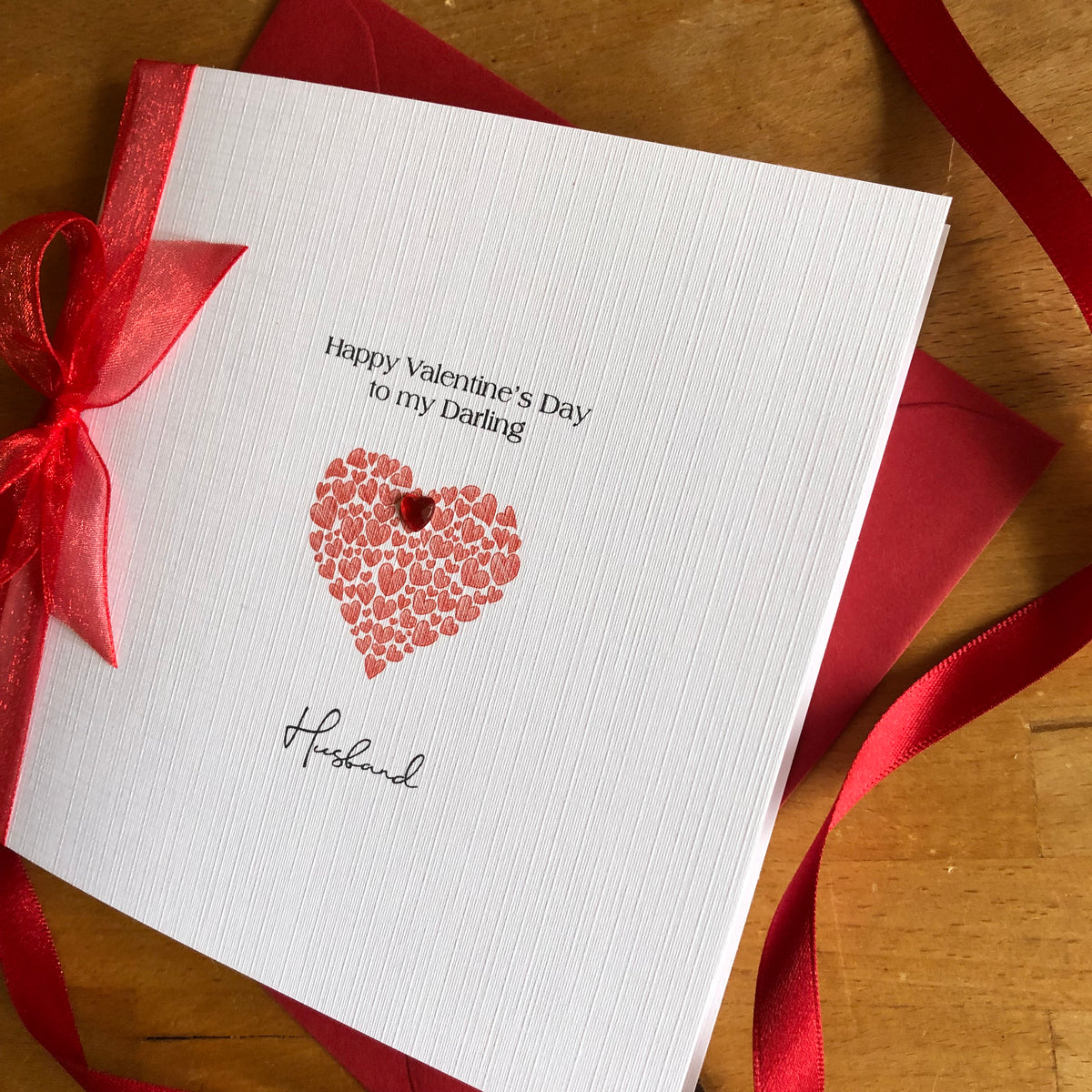 Personalised Valentine's Card - Red Heart of Hearts with Ribbon