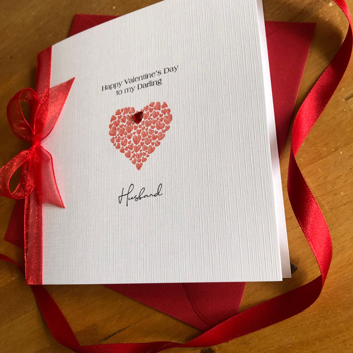 Personalised Valentine's Card - Red Heart of Hearts with Ribbon