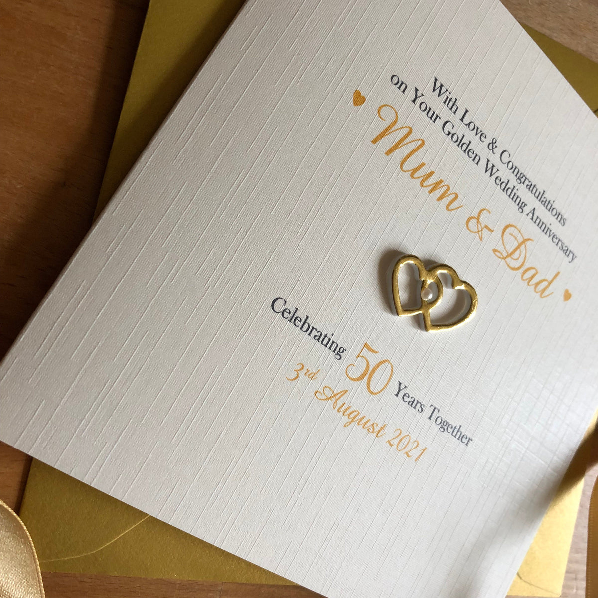 Personalised Golden 50th Anniversary Card - Pearl Centre Hearts - photo 3