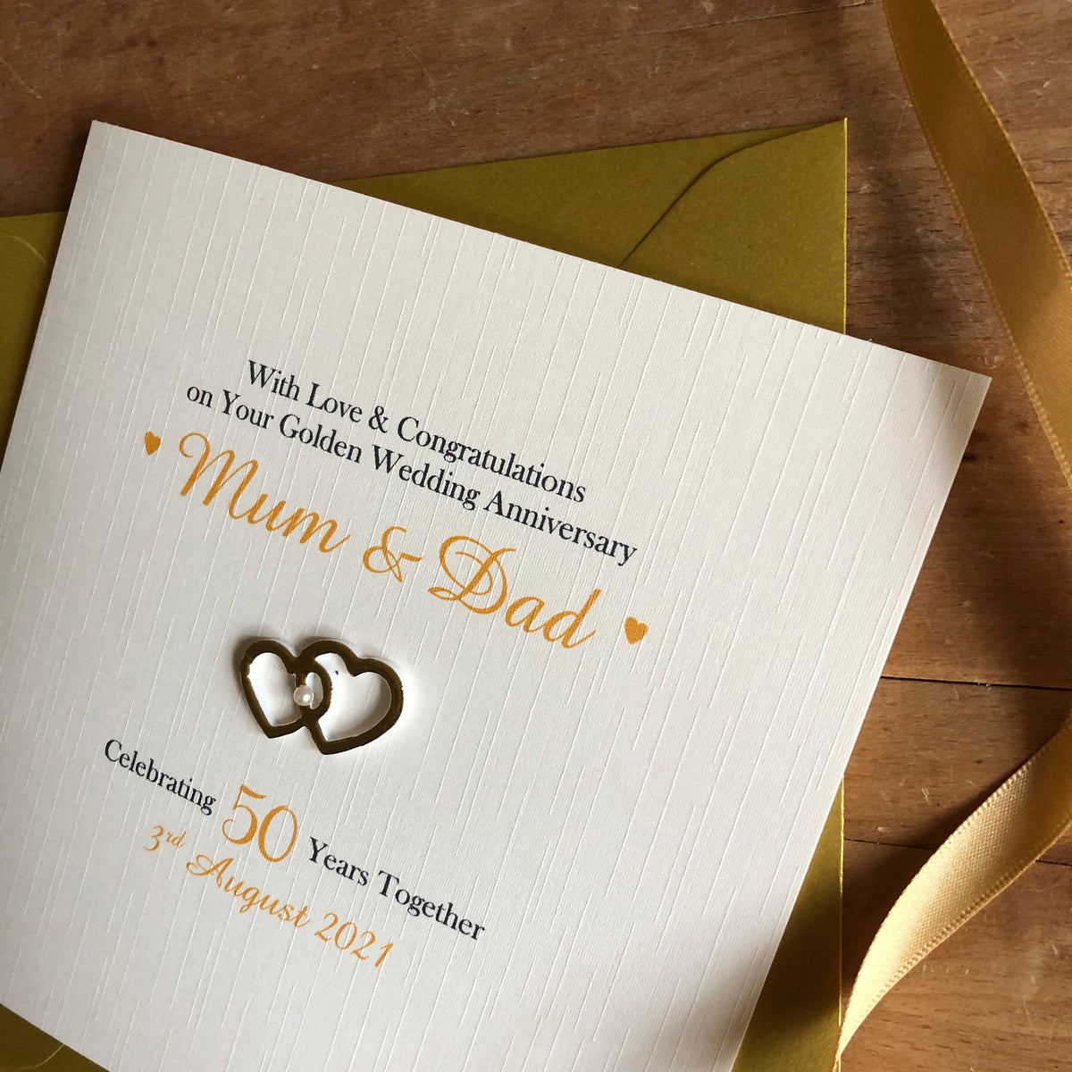Personalised Golden 50th Anniversary Card - Pearl Centre Hearts - photo 4