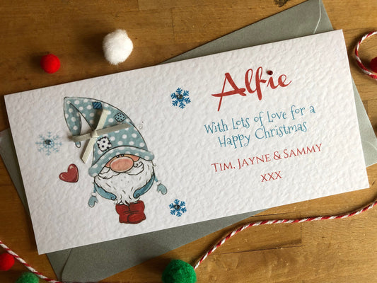 Personalised Christmas Money Wallet - Blue Scandi Gonk - photo 1