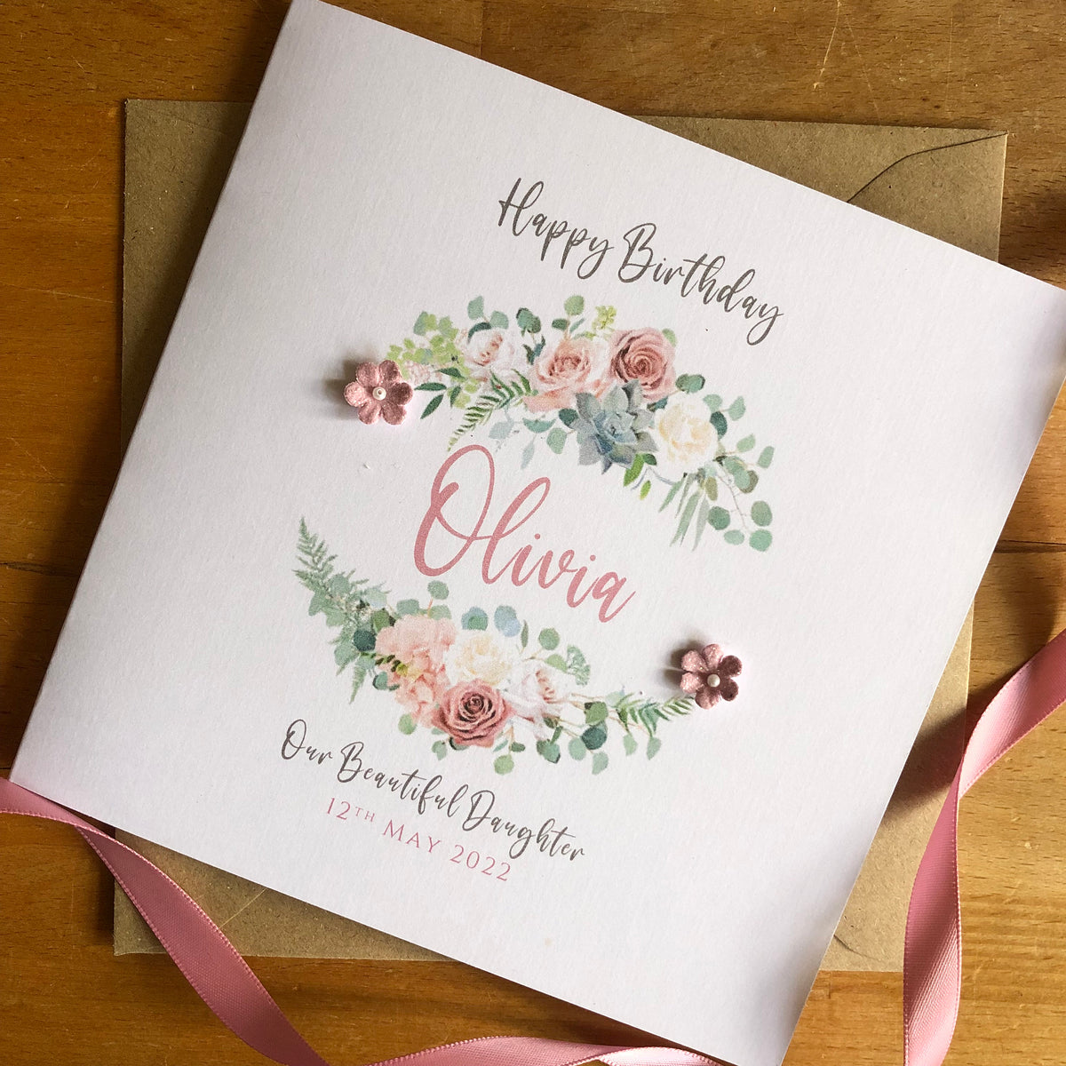 Personalised Birthday Card - Rose Gold Floral Wreath - photo 1