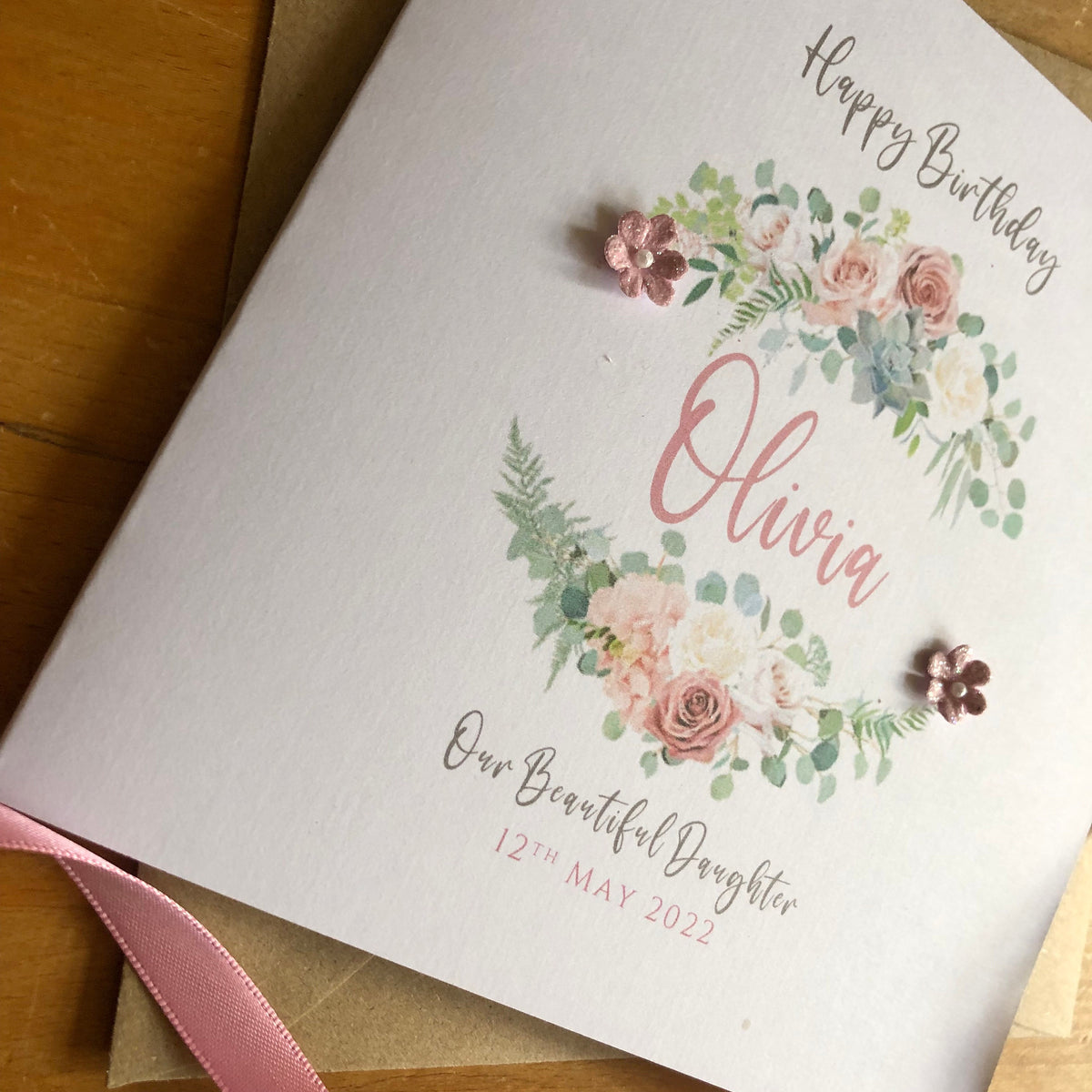 Personalised Birthday Card - Rose Gold Floral Wreath - photo 2