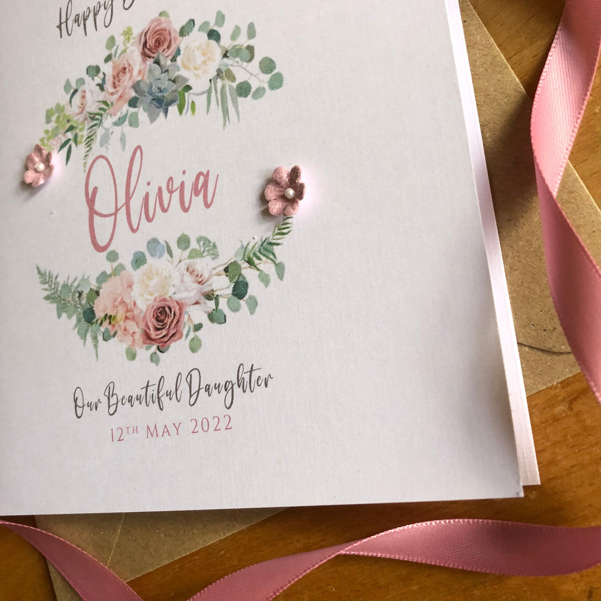 Personalised Birthday Card - Rose Gold Floral Wreath - photo 3