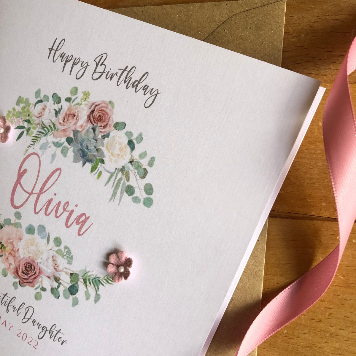 Personalised Birthday Card - Rose Gold Floral Wreath - photo 4