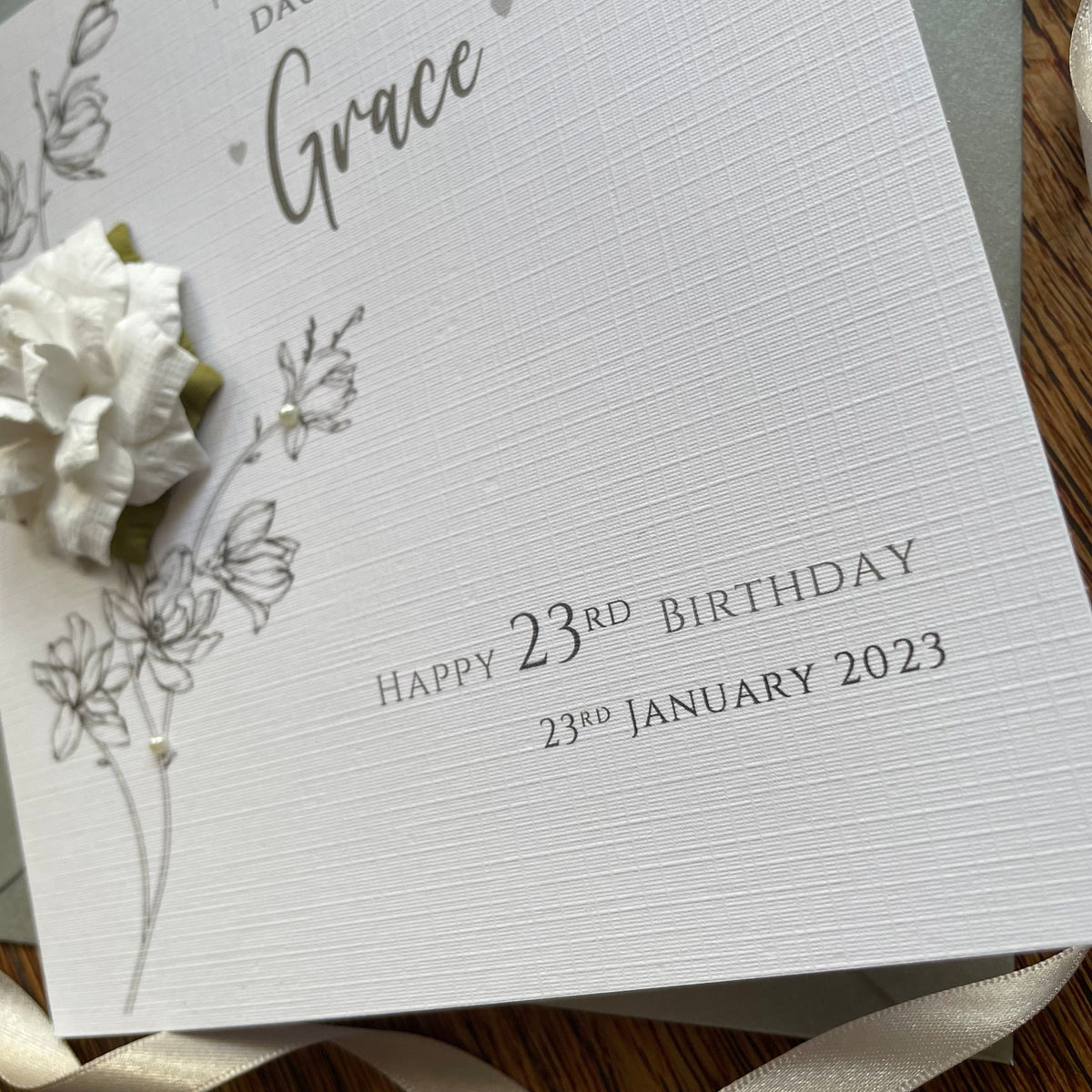 Personalised Birthday Card - Large White Flower & Pearls - photo 3
