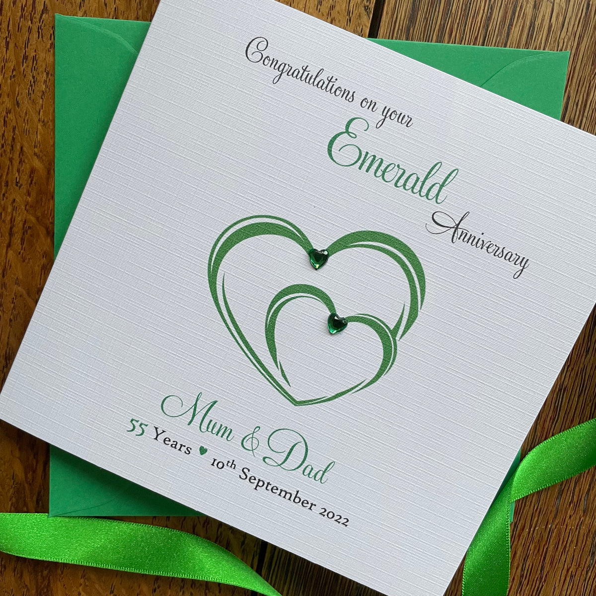 Personalised Emerald 55th Anniversary Card - Interlocking Hearts - photo 1