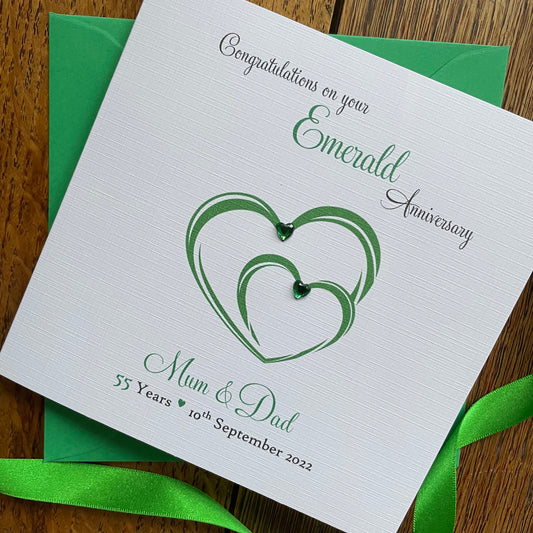 Personalised Emerald 55th Anniversary Card - Interlocking Hearts - photo 1