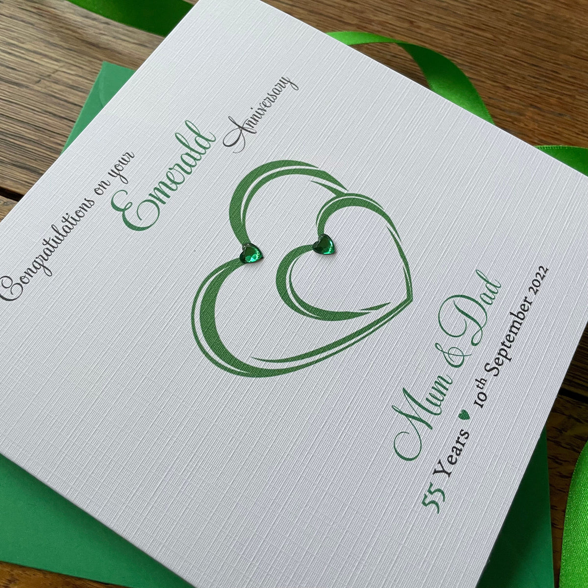 Personalised Emerald 55th Anniversary Card - Interlocking Hearts - photo 2