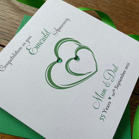 Personalised Emerald 55th Anniversary Card - Interlocking Hearts - photo 2