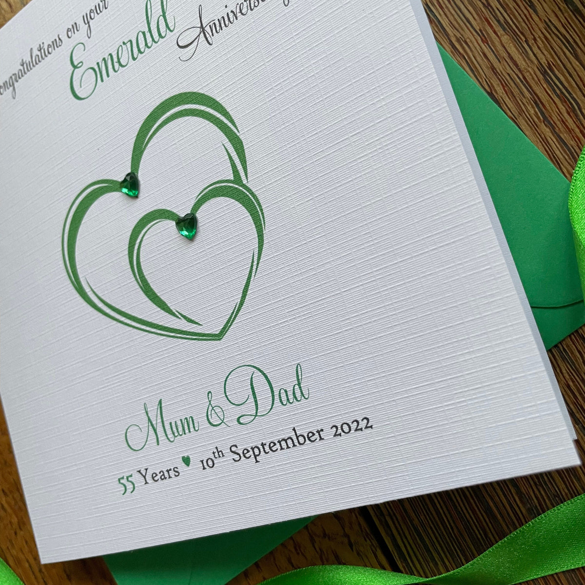 Personalised Emerald 55th Anniversary Card - Interlocking Hearts - photo 3