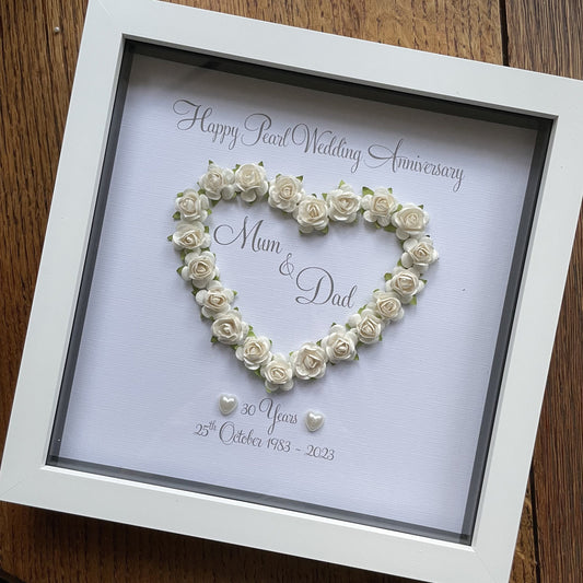 Personalised Pearl 30th Anniversary Frame - Paper Rose Heart - photo 1