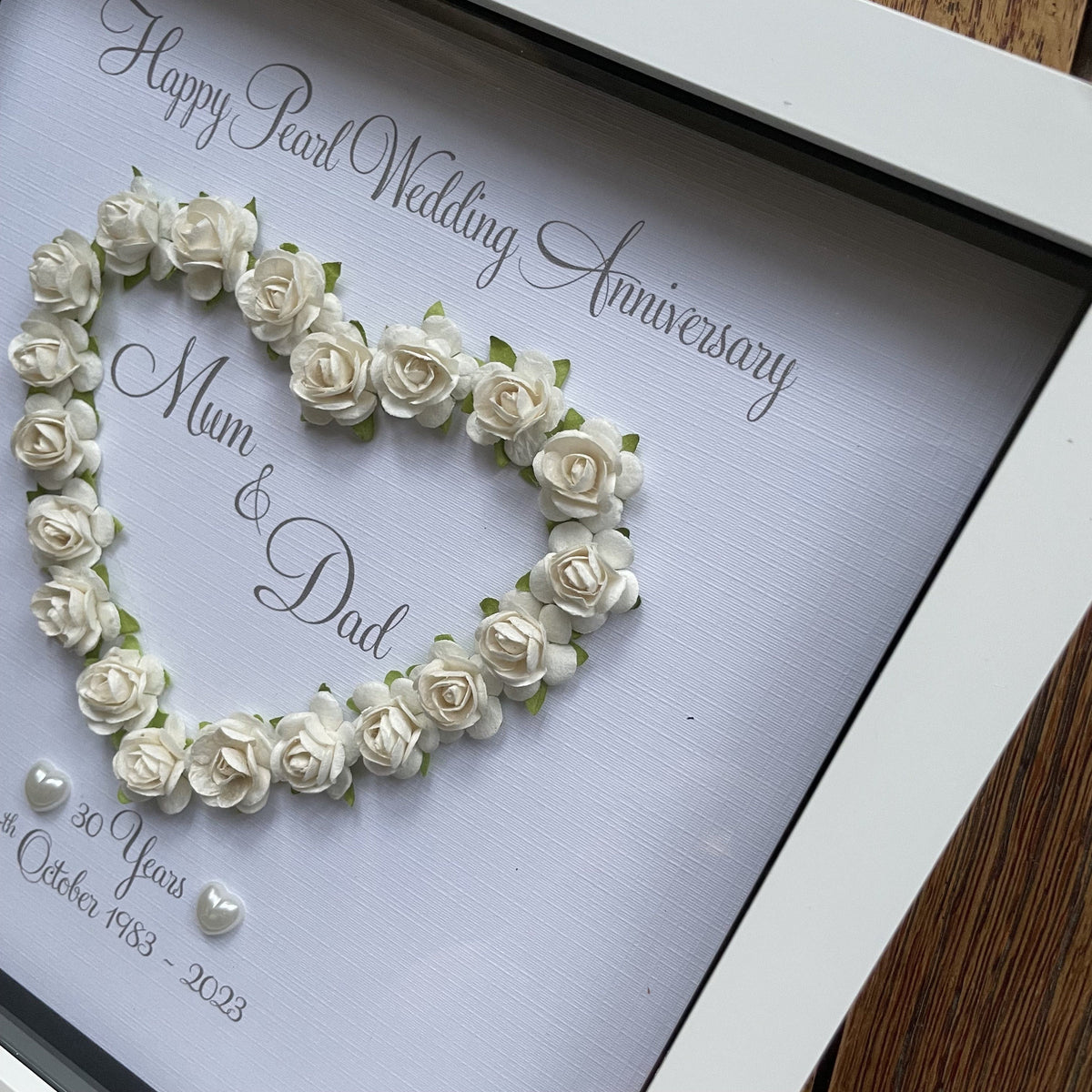 Personalised Pearl 30th Anniversary Frame - Paper Rose Heart - photo 3